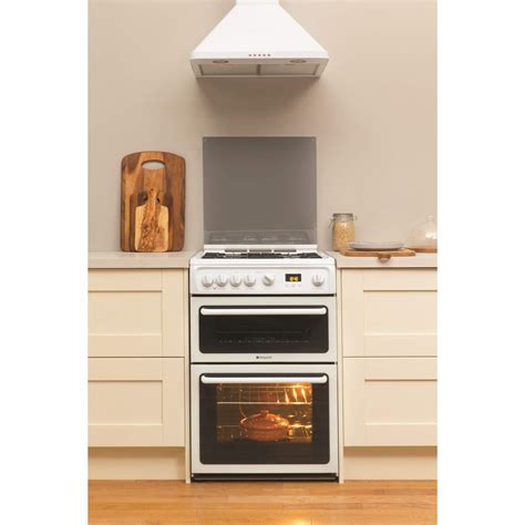 hotpoint hagl60p 60cm double oven gas cooker with lid white